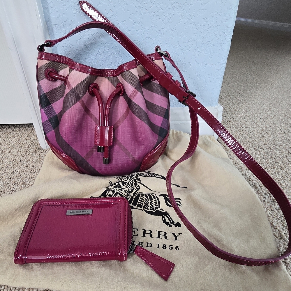 Burberry Nova Check Raspberry Ombre Crossbody Bag And Matching Wallet